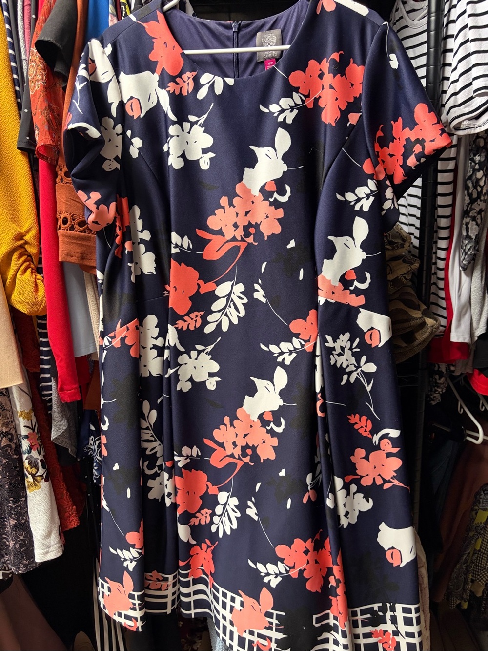 Vince Camuto Navy Dress with Red Floral Accent